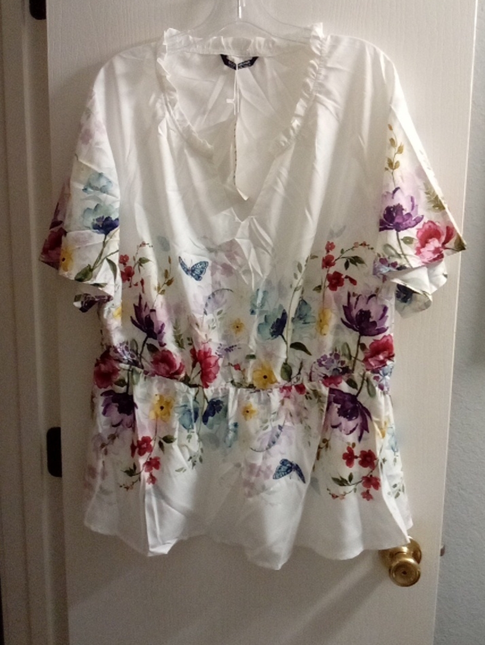 BloomChic White Peplum Blouse with Multicolor Floral Print